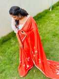0range georgette handpainted saree