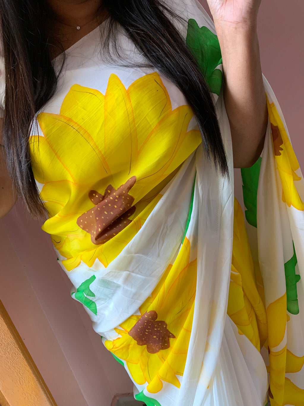 White Natural crepe handpainted saree