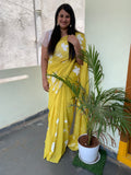 Mustard pure georgette handpainted saree