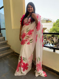 White pure organza handpainted saree