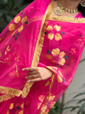 Pink silk organza handpainted saree